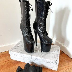 Club Hella Heels Black Glitterati Boot with Protectors - 8 INCH - size 8 -